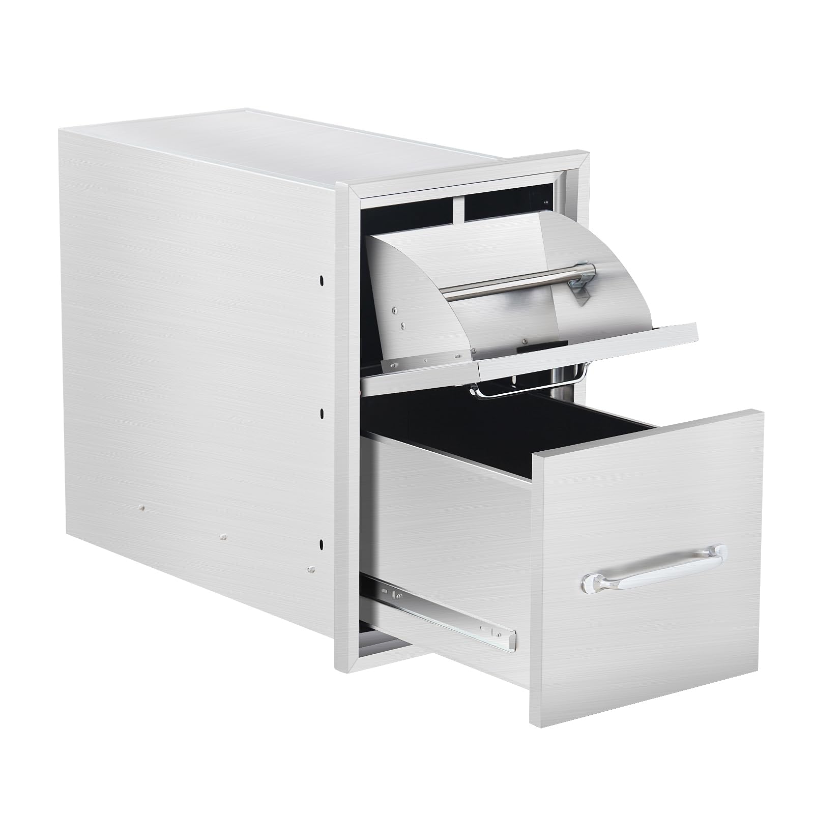Aptliton Outdoor Kitchen Cabinets, 304 Stainless Steel 2 Drawers with Paper Towel Holder, Flush Mount BBQ Island Outdoor Storage Cabinet,Built-in Garden Kitchen Units for Outdoor Bar
