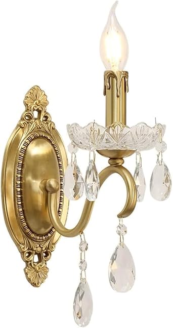 Rieort Wall Sconce French Wall Sconce Retro Candle Wall Lights Crystal Wall Lamp Luxury Vanity Light for Bedroom Bedside Gold Wall Mount Lamp Elegant