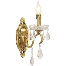 Rieort Wall Sconce French Wall Sconce Retro Candle Wall Lights Crystal Wall Lamp Luxury Vanity Light for Bedroom Bedside Gold Wall Mount Lamp Elegant
