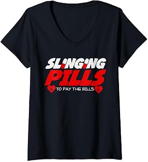 Slinging Pills To Pay The Bills Pharmacist Joke Chemist V-Neck T-Shirt