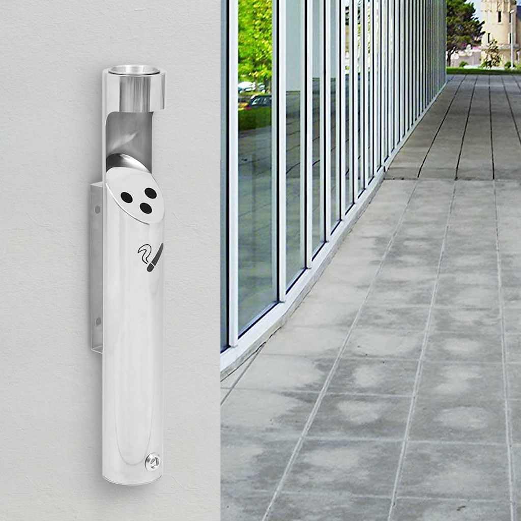 Posacenere da parete in acciaio inox, 9 x 60 cm, con piastra di fondo pieghevole, per pareti interne ed esterne, inodore, richiudibile, antivento, adatto per balcone, giardino, terrazza