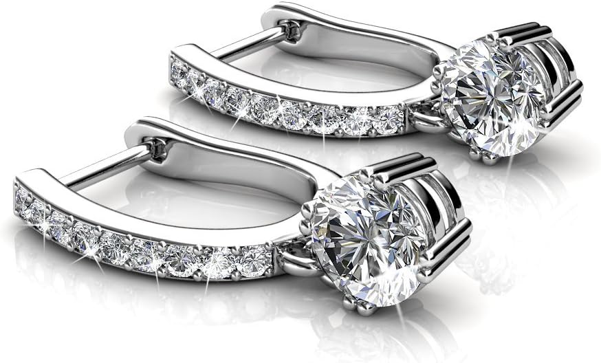 Cate & Chloe 18k White Gold Hoop Earrings with Crystals Value Bundle - 2 Pairs - McKenzie & Isabel