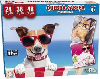 Quebra-Cabeça Cartonado Pets Progressivo 30/45/56 Peças Pais E Filhos