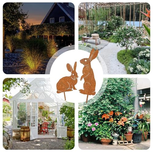 Décoration lapin de Pâques extérieur : lot de 2 piquets de sol durables - 2