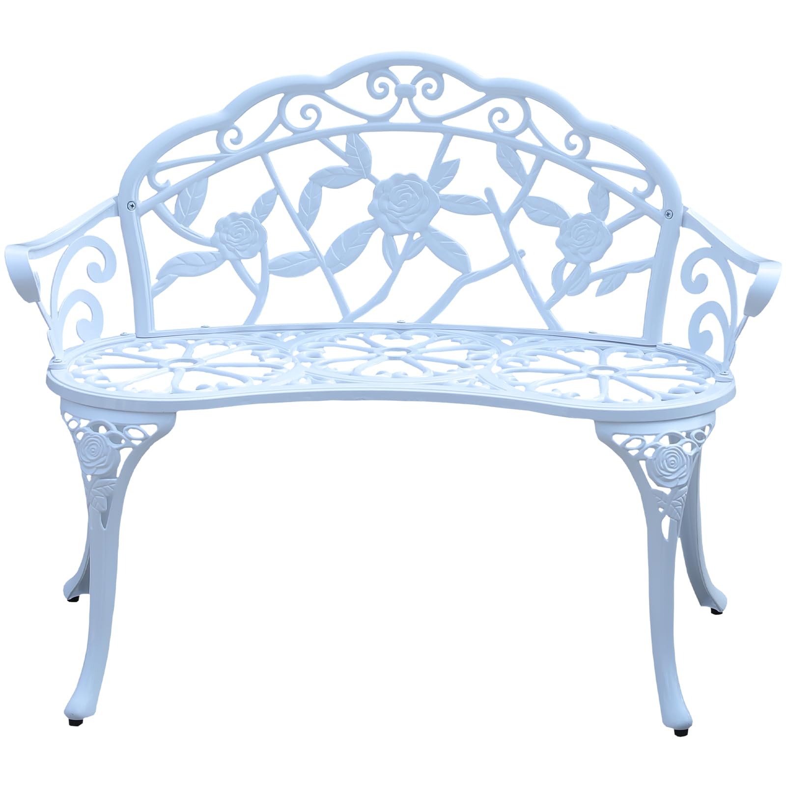 WILOUNGE Cast Aluminium Outdoor Bench, Rose Garden Bench for Patio,Park,Lawn,Yard (White)