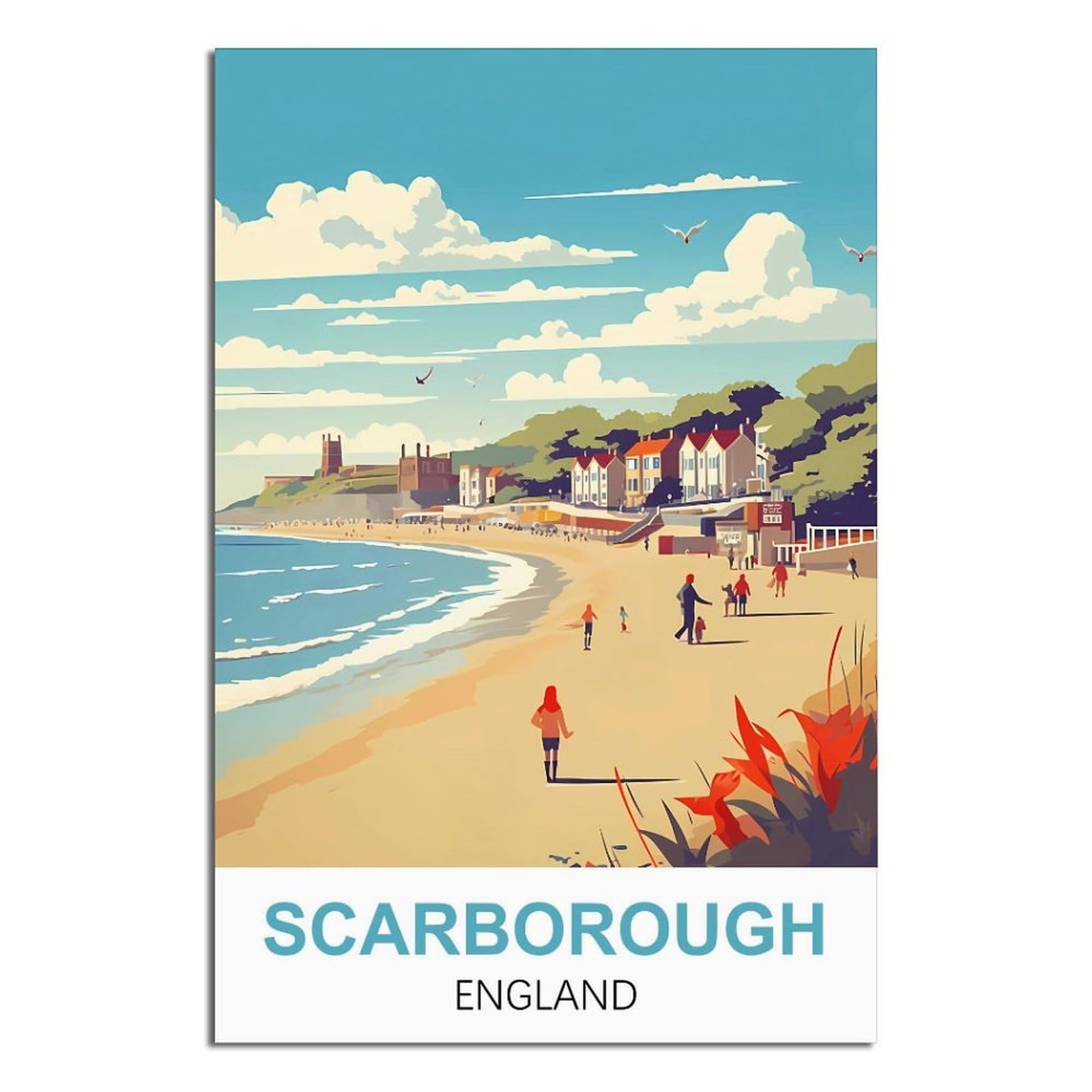 iPuzou Scarborough England Vintage Travel Poster 08x12inch(20x30cm) Canvas Wall Decor, Wall Art Posters Prints Paintings Pictures for Living Room