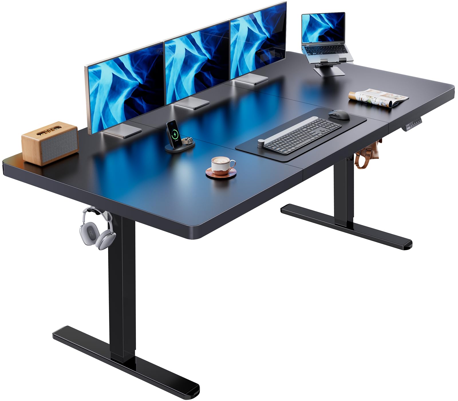 HUANUO Electric Standing Desk, 71 x 35 inch Large Height Adjustable Table, Powerful Brushless Motor, 4 Memory Preset, Sit Stand Up Desk, Home Office Computer Table with Thick T-Shaped Frame