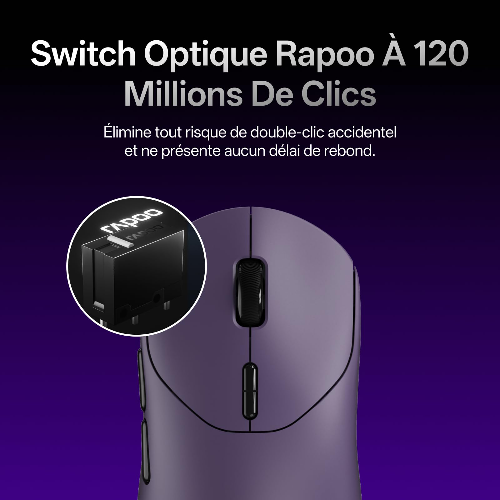 Rapoo VT2 Max Souris Gamer sans Fil, Capteur Optique 30K, Polling Rate Réel de 8000 Hz, Ultralégère 53g, 750 h d'autonomie, Jusqu'à 120 Millions de Clics, 10 Boutons Programmables avec Macros, Violet