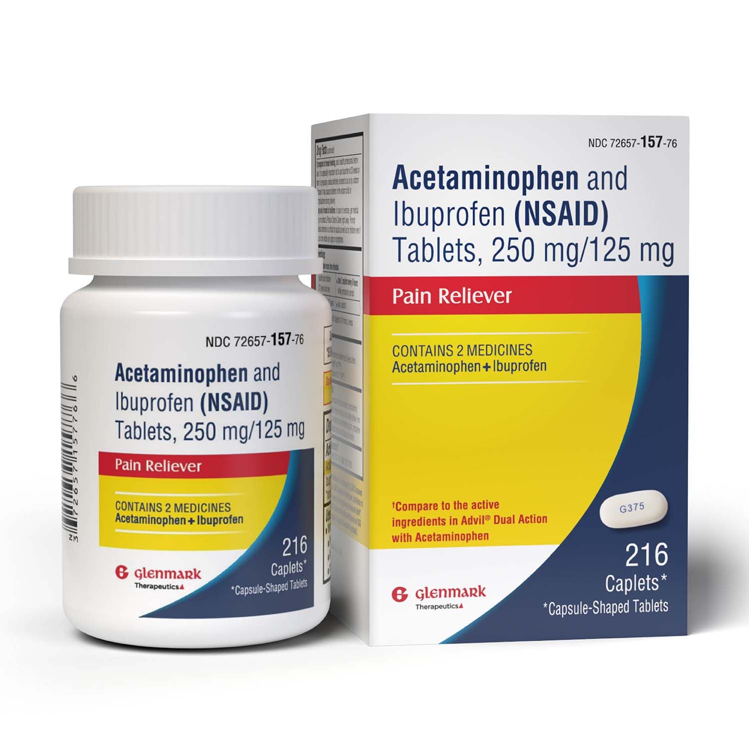 Dual Action Acetaminophen 250mg and Ibuprofen 125mg Caplets, Up to 8h of Pain Relief for Minor Aches and Pain, Headaches, Toothache, Backache, Menstrual Cramps, Minor Arthritis Pain, 216 Count