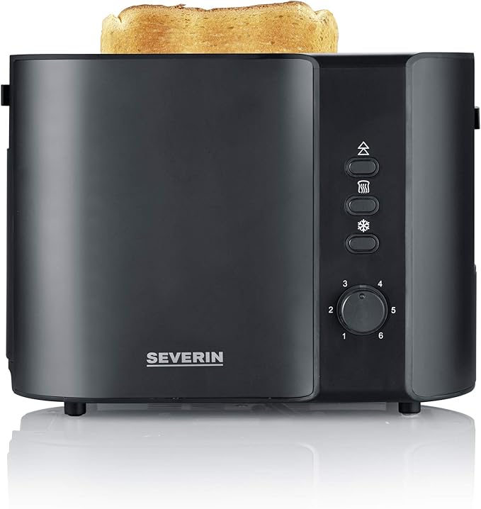SEVERIN Automatik-Toaster mit 2 Toastschlitzen, mit Brötchenaufsatz, Edelstahl, zum Toasten, Auftauen und Erwärmen, 800 W, schwarz/matt, AT 9552