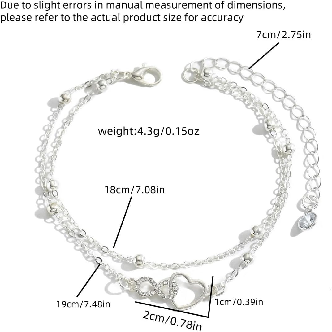 Ankle Bracelets for Women Silver Anklets for Women Waterproof Summer Beach Jewelry Dainty Butterfly Infinity Heart Anklet Bracelet Adjustable Plus Size Anklets for Big Ankles Foot Jewelry
