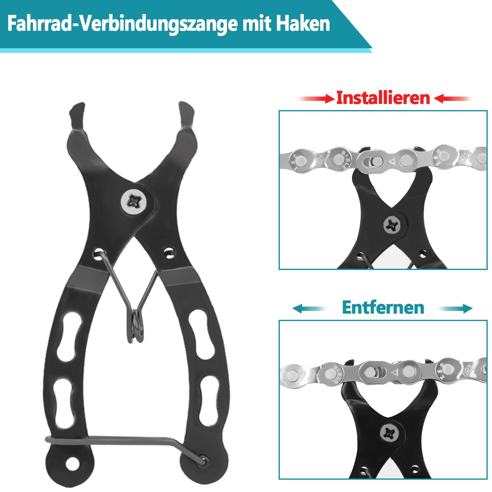 Fahrradkette - 6/7/8 Fach Fahrrad Kette 1/2 x 3/32 Inch 116 Glieder, fahrradkette Werkzeug set mit kettenschloss zange,Kettenbrecher und 4 Paar Kettenschloss