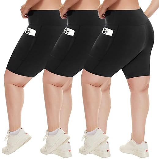 3-Pack High-Waist Biker Shorts with Pockets