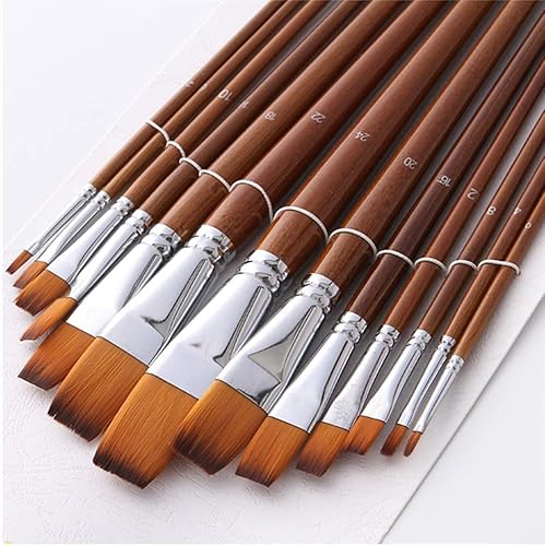 Pinceles de pintura de pelo de nailon, 13 piezas, cabeza plana, mango largo, juego de pinceles de pintura acrílica para pintura de lienzo, pintura