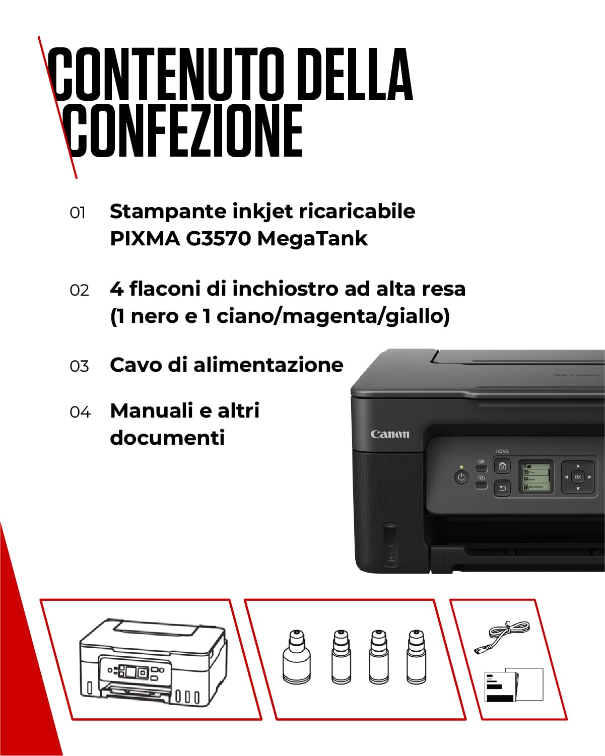 Canon Serie PIXMA G3570 - Stampante Multifunzione, Fotocopiatrice e Scanner MegaTank per la Casa | Connettività Wireless per Smartphone | Stampante Wifi per Uso Domestico