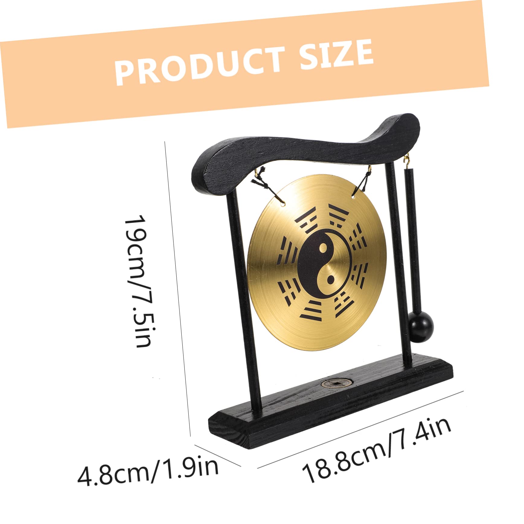 Gong De Bureau Feng Shui En Laiton - Décoration Chinoise Avec Support Bois Et Maillet, 21x19x5cm