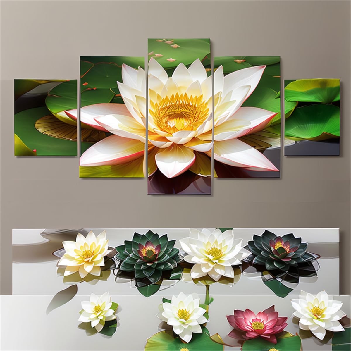5D Diamant Painting Kit – Weißer Lotus, 30x60 Cm, Volles DIY-Set Inkl. Strasssteine & Werkzeug