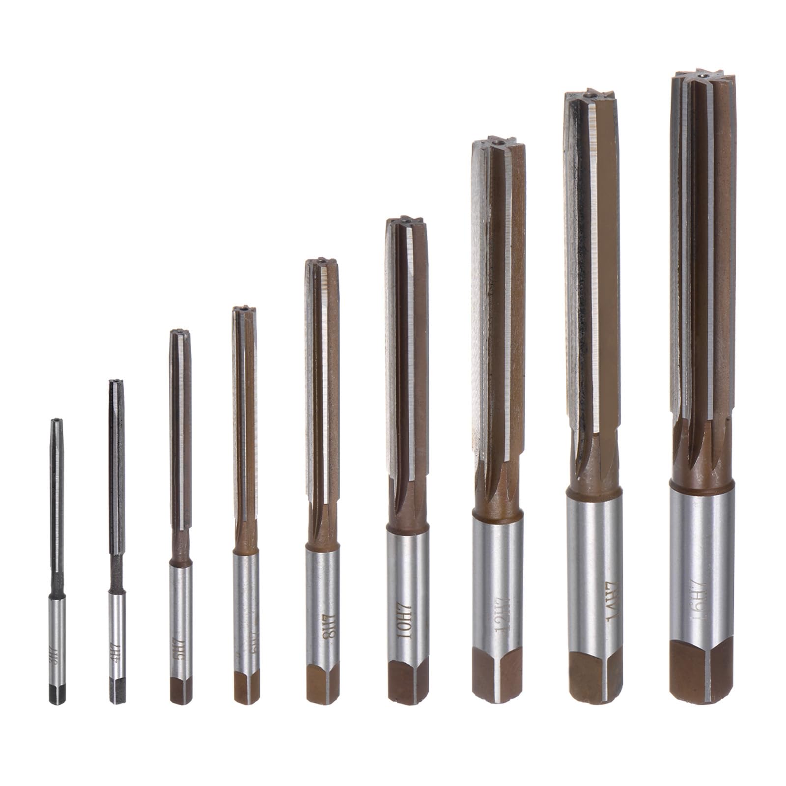 sourcing map 9pcs Hand Reamers Set 3mm 4mm 5mm 6mm 8mm 10mm 12mm 14mm 16mm H7 Metric Alloy Steel Reamer Bit Straight Flutes Steel Cutting Tool for Metal Wood Hole Reaming