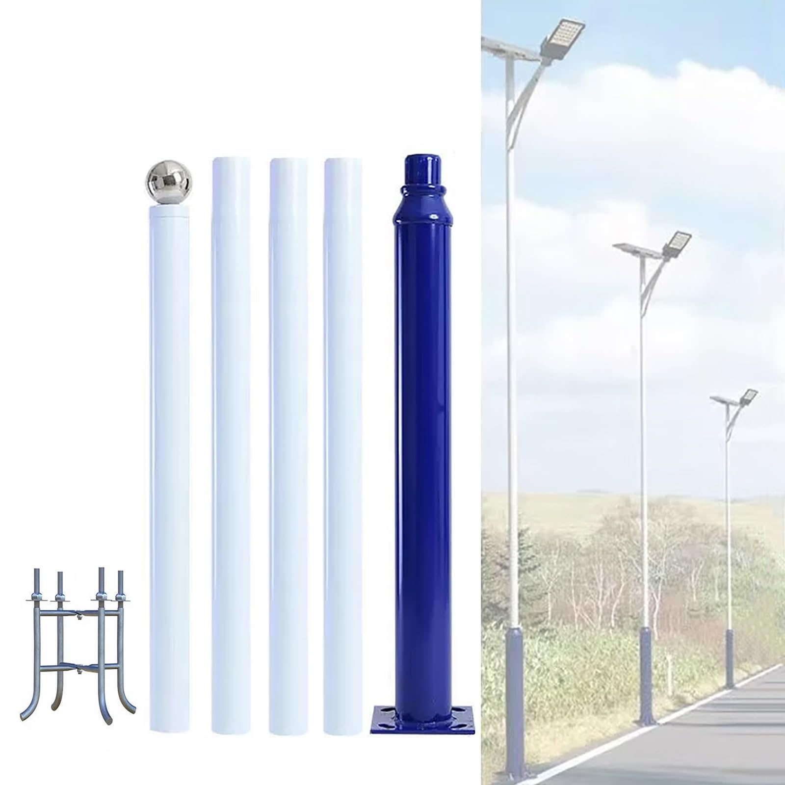 QUSYZD Outdoor Street Light Pole, Heavy Duty Metal Lamp Post with Mounting Rebar, Solar Pole Lights Outside for Parking Lots, Courtyards, Streets, Backyards,5.5m/18ft