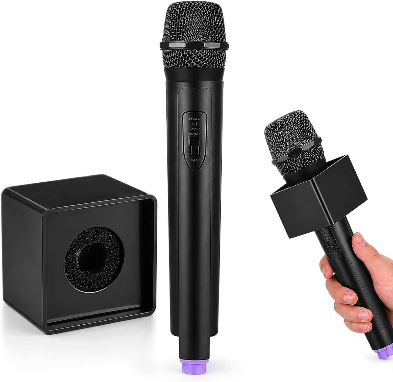 Fake Microphone Props for Kids Plastic Microphone Toy with Flags Square Cube Station Pretend Play Mic Prop for Karaoke Interview Reporter Host Party Accessory