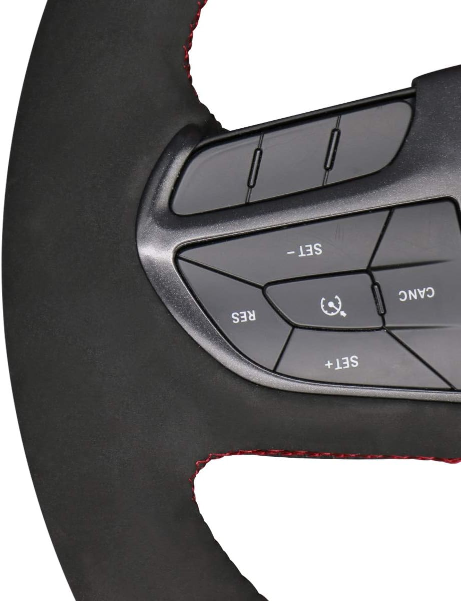 MEWANT Steering Wheel Covers for Dodge Challenger 2015-2018 / Charger 2015-2023 Hand-Stitched Suede Steering Wheel Wrap