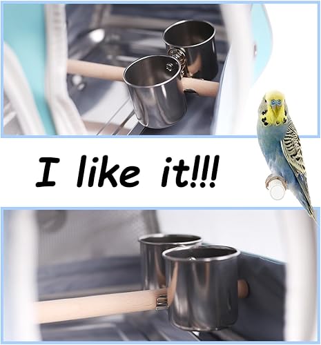 Miniatura 9 de Jaula de viaje para pájaros, portátil para pájaros pequeños, periquitos, con percha de pie (sin bandeja de metal), ventana de acceso lateral