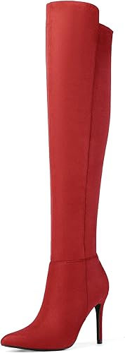 DREAM PAIRS Botas altas por encima de la rodilla para mujer, largas y elásticas, punta puntiaguda, tacones altos, botas sexys de otoño