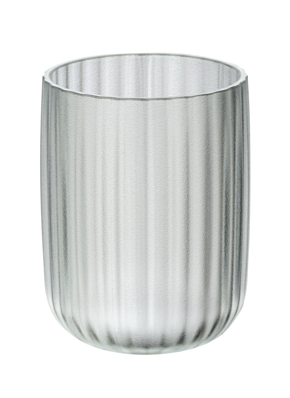 WENKO Zahnputzbecher Agropoli Transparent, Zahnbürstenhalter für Zahnbürste und Zahnpasta aus hochwertigem Kunststoff mit plastischer Formgebung und gefrosteter Oberfläche, Ø 7,5 x 10 cm