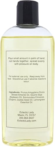 Miniatura 3 de Aceite de masaje de hierba de limón totalmente natural, 8 onzas, ingredientes 100% naturales con almendras dulces y aceite de jojoba, aroma