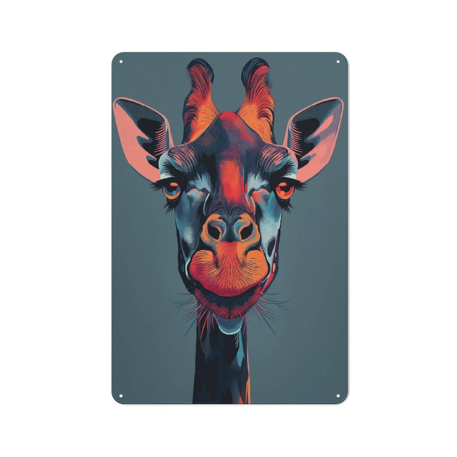 Junmoney Giraffe Portrait Animal Country Vintage Metal Wall Decor 30X20cm, Decorative Tin Sign For Cottage, Kitchen, Hallway Or Breakfast Nook