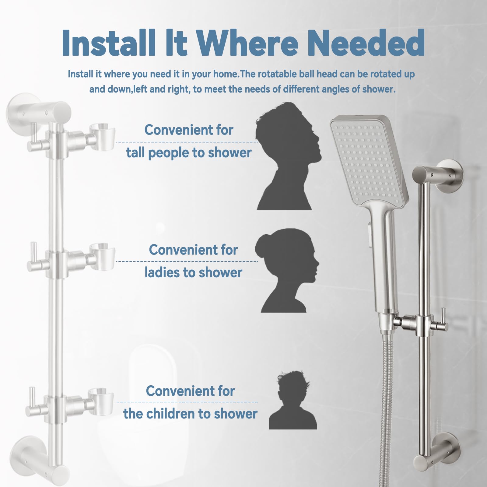 Bathroom Shower Slide Bar with Adjustable Handheld Showerhead Holder Wall Mount Bathroom Shower Slide Bar with Adjustable Handheld Showerhead Holder Wall Mount