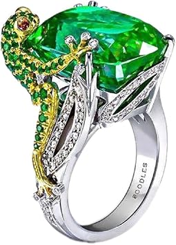 ASFKIPMF Green Crystal Lizard Frog Ring Oval Zircon Cute Animal Rings Jewelry Rhinestone Statement Rings for Women Emerald Frog CZ Crystal Diamond Wedding Engagement Ring Size 10