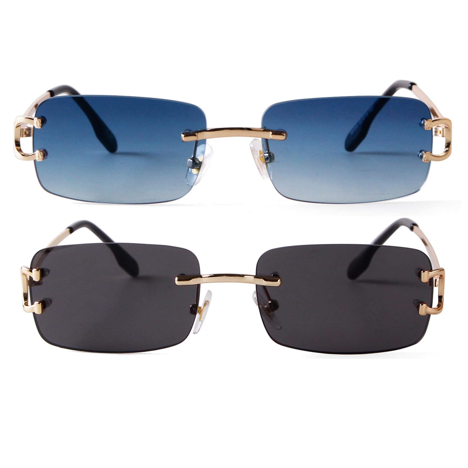 Herren Rahmenlose Sonnenbrille Rechteckig Randlos Retro Metall