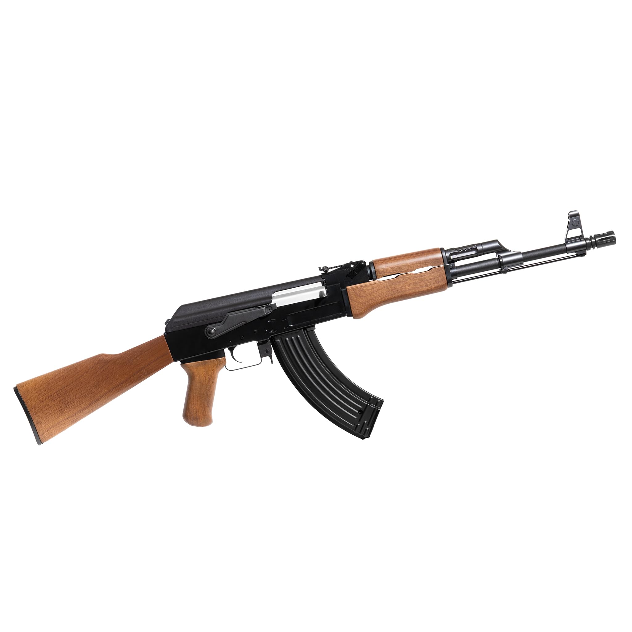 Fucile softair elettrico AK-47, POTENZA 0,9 JOULE, polimero effetto legno, gearbox metallo, caricatore 600 colpi, raffica/singolo, batteria Ni-MH 8.4V + caricabatterie inclusi