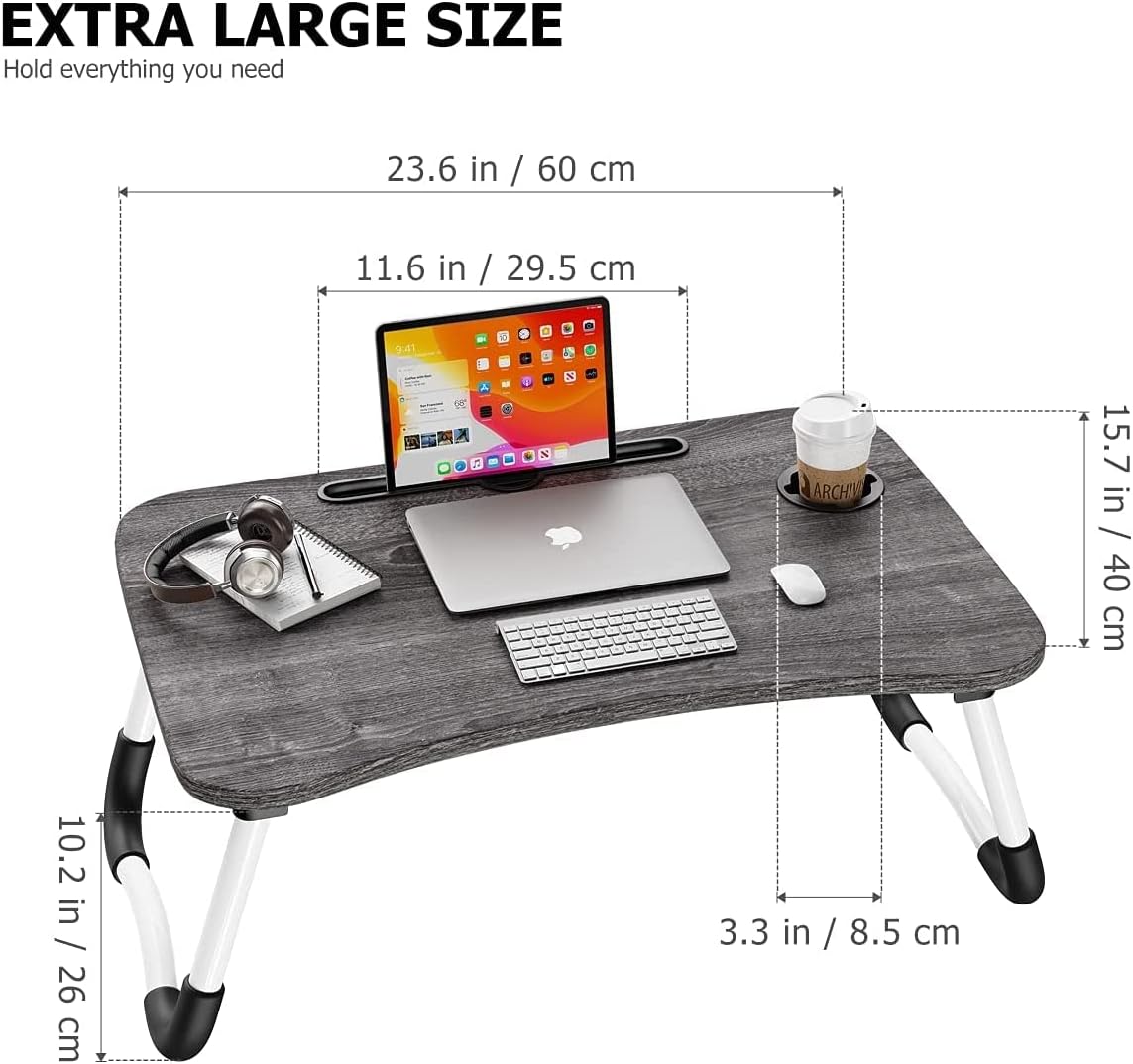 Laptop Bed Desk Lap Tray: Large Portable Foldable Lapdesk Computer Bedtray Table for Writing Reading Eating Breakfast XXL Adult Laptray on Low Sitting Floor or Laying Couch : Office Products