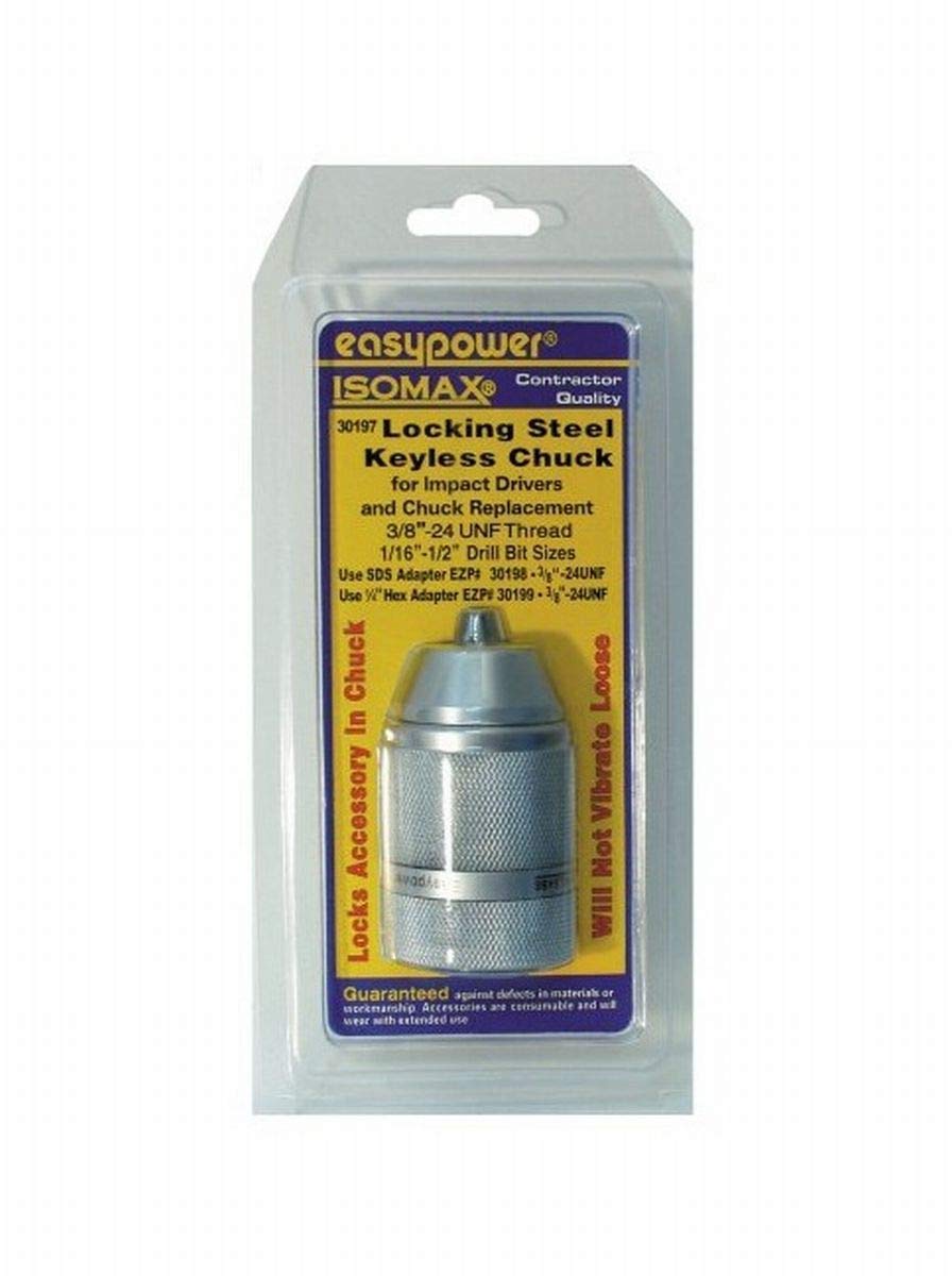 Eazypower 30197 Locking Steel Keyless Impact Chuck 1/16"-1/2" Drill Bit Sizes 3/8"-24 UNF Thread, (1per Pack)