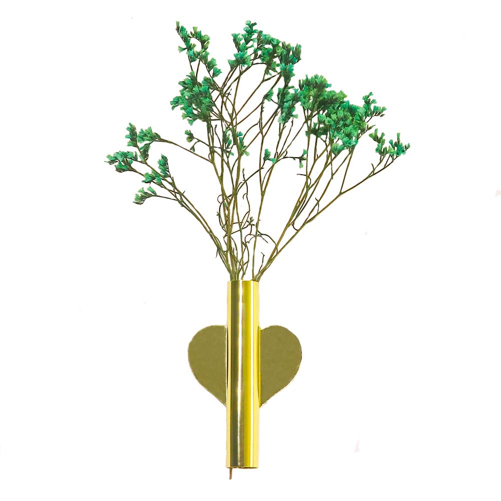 Heart-Shaped Wall-Mounted Flower Tube Perfect for Dried Flowers (Golden)