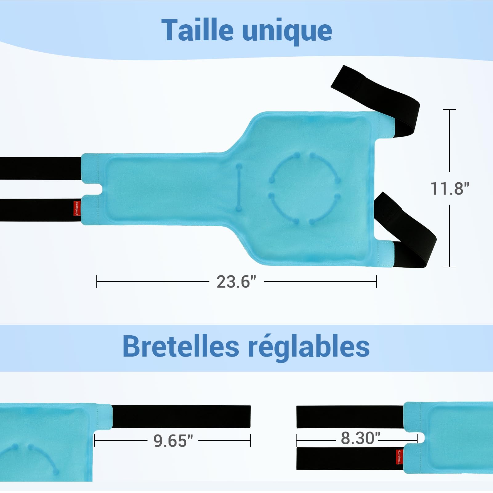 Comfytemp Grande Poche de Glace pour Genou Réutilisable, Thérapie par Compresses Froides pour les Blessures, Soulagement de la douleur, la Chirurgie de Remplacement, l'Arthrite, Gonflements, Entorses