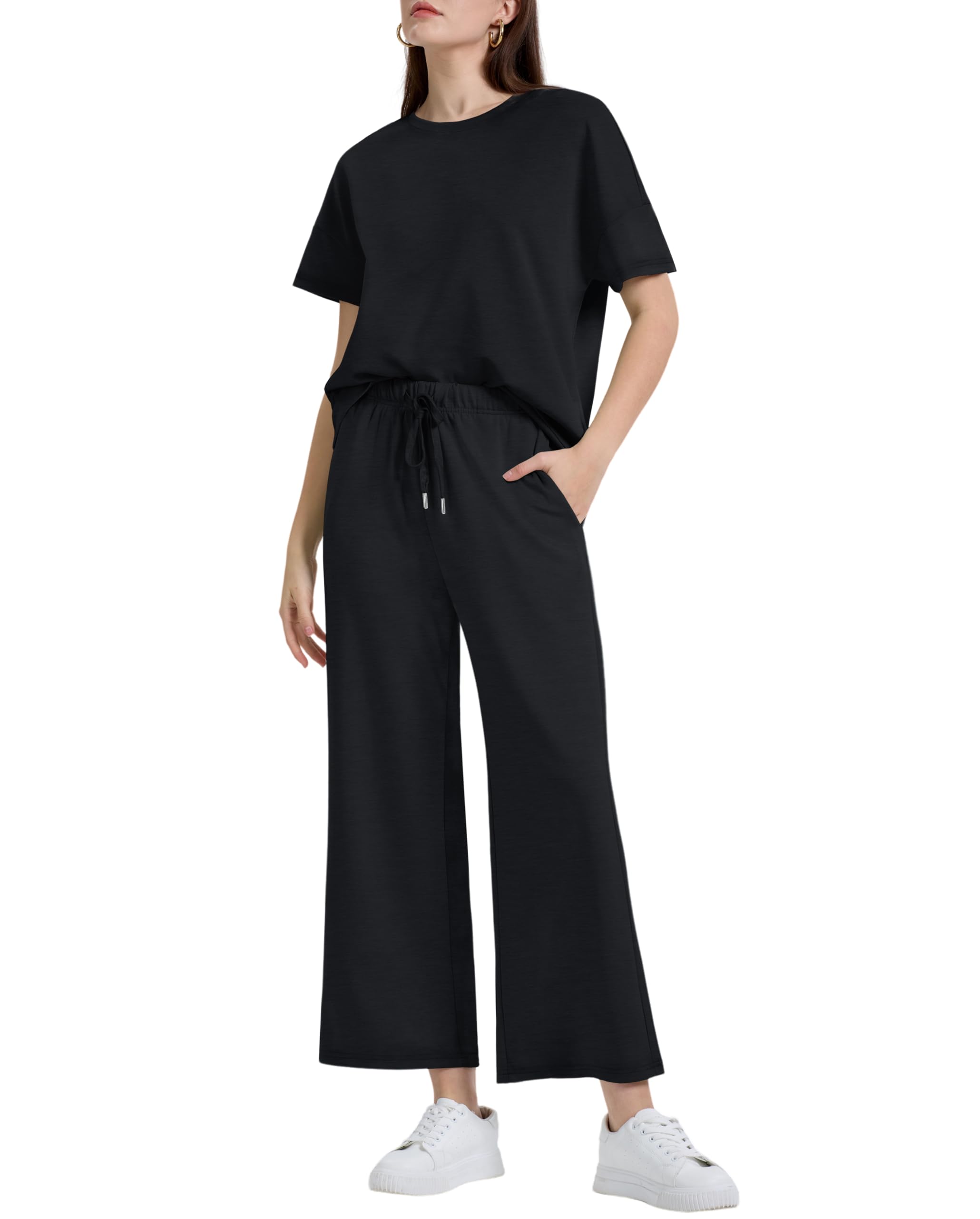 XIEERDUO Women's 2 Piece Outfits For Women Loose Pajamas Pullover Tops And Wide Leg Pants Lounge Sets Tracksuit Sweatsuit