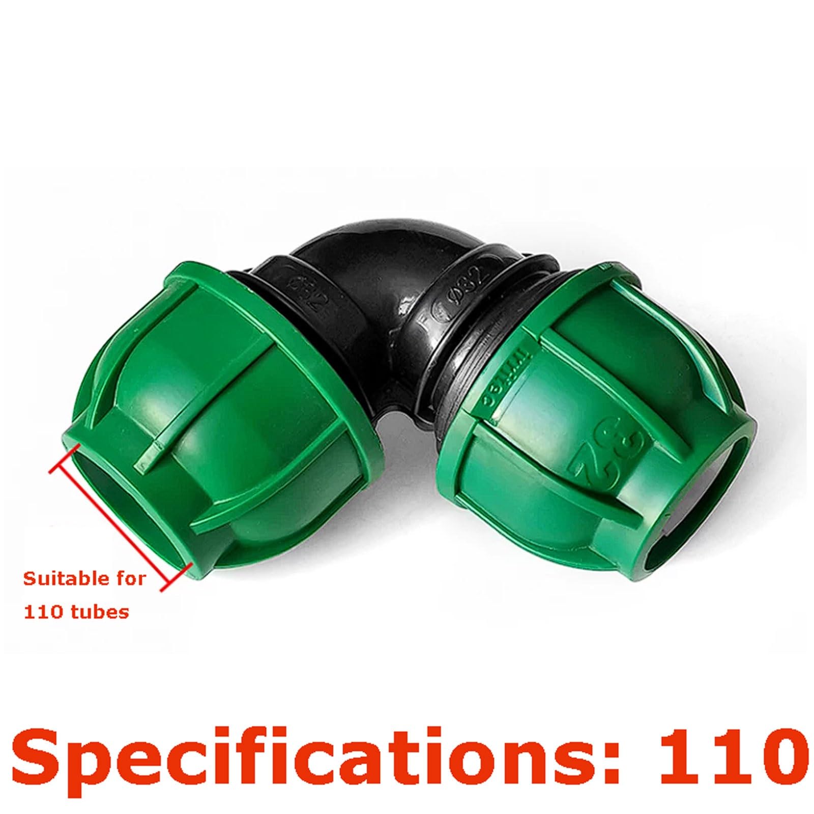 Conector rápido de curvatura en ángulo recto, codo conexión rápida con tapa verde PE, accesorio tubería grande sin calor, no requiere fusión por