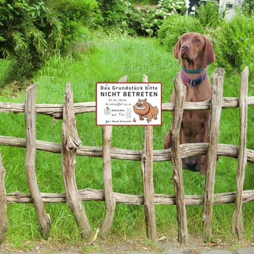 TRIOSK Hunde Schild Warnung Verbotsschild lustig mit Spruch Grundstück Nicht Betreten Verbot Warnschild Hinweis Hundeschild Sprüche Geschenk für Hundefreunde Blechschild 30x20 cm groß