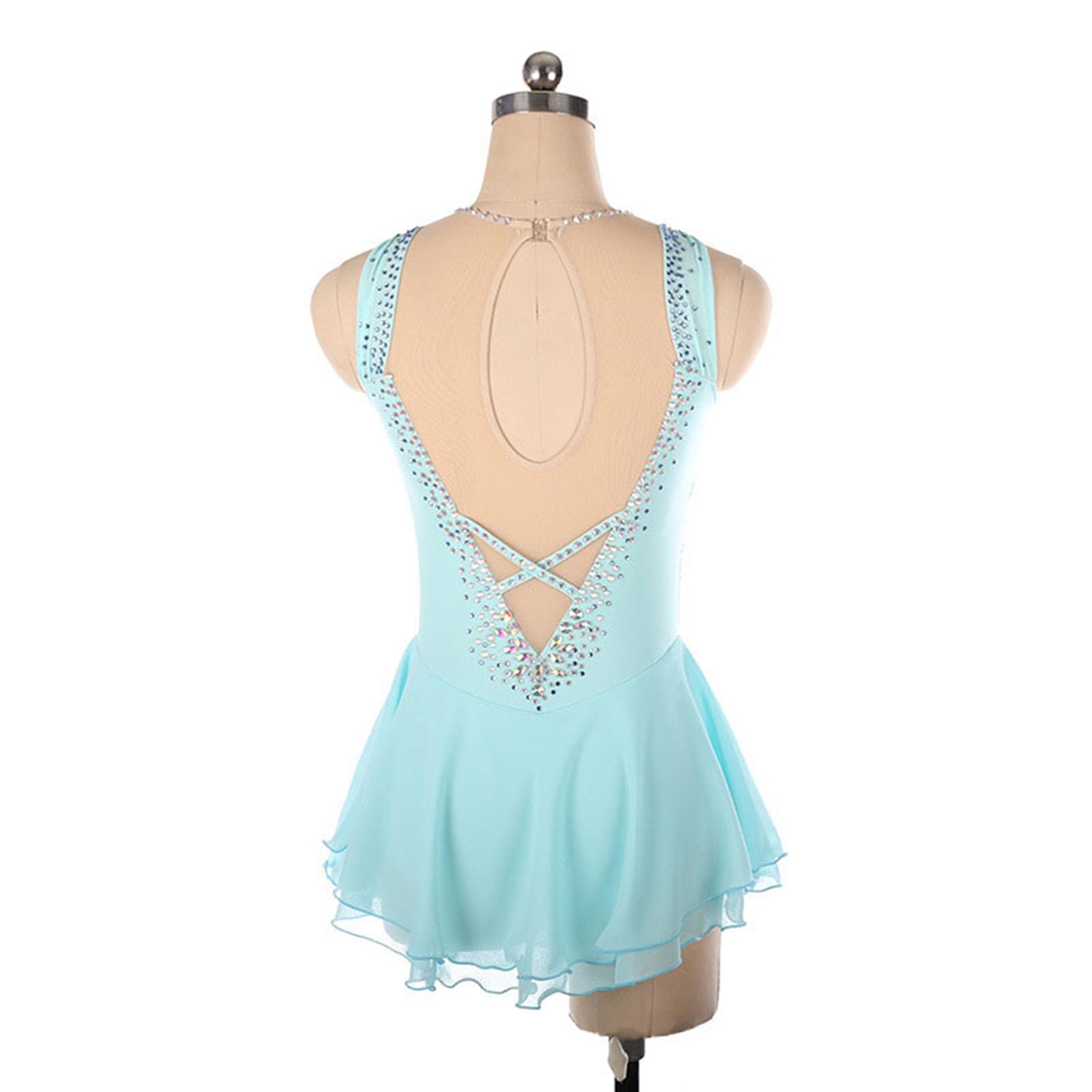 Vestito da Pattinaggio Artistico, Scollo A V Aperto sulla Schiena E Senza Maniche Skating Danza Ginnastica Leotard, Tutu Maniche