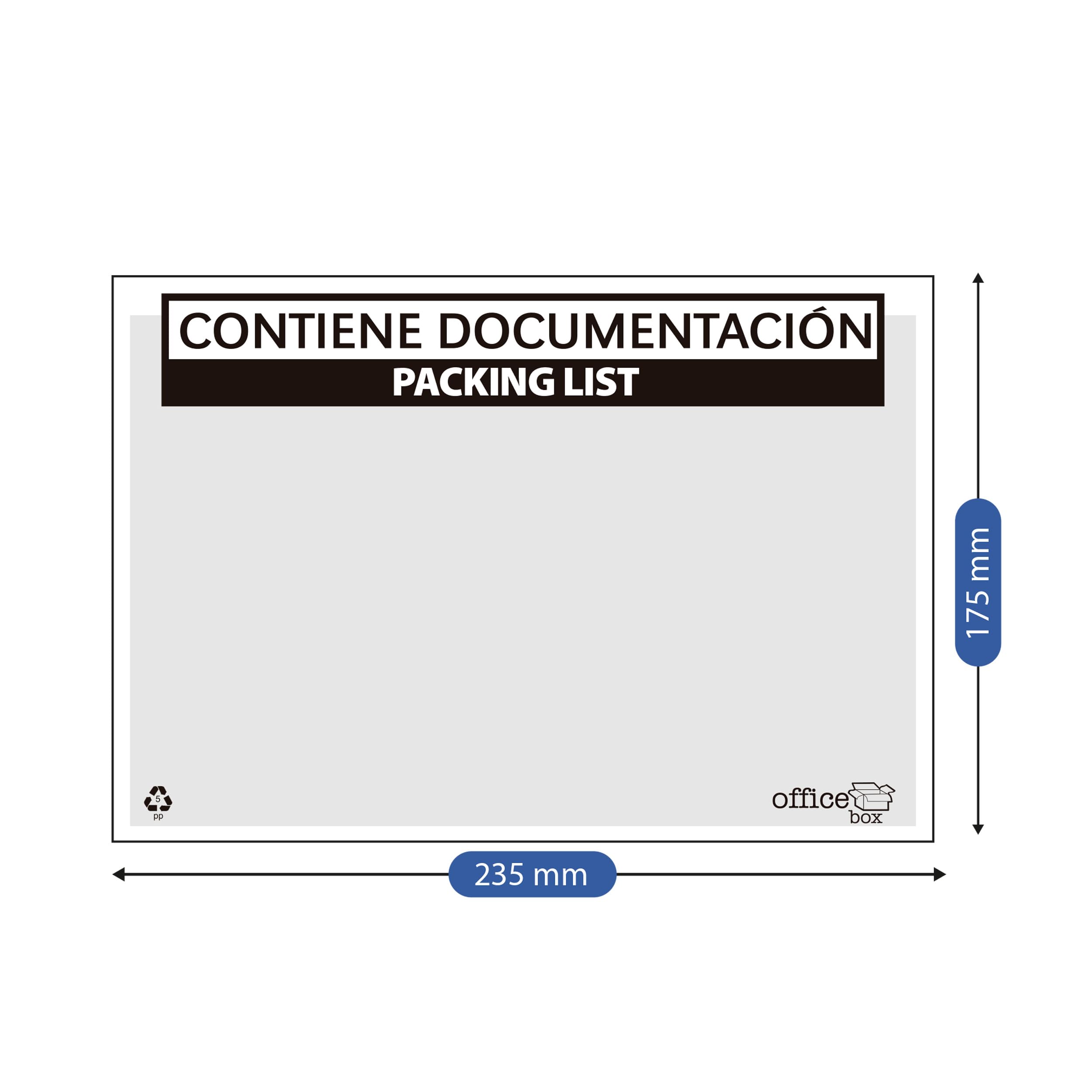 250 Sobres Adhesivos Porta Albaranes "CONTIENE PACKING LIST" - Tamaño L - para un A4 doblado en 2-24 x 18 cm. 100% Ecológico by Office Box.