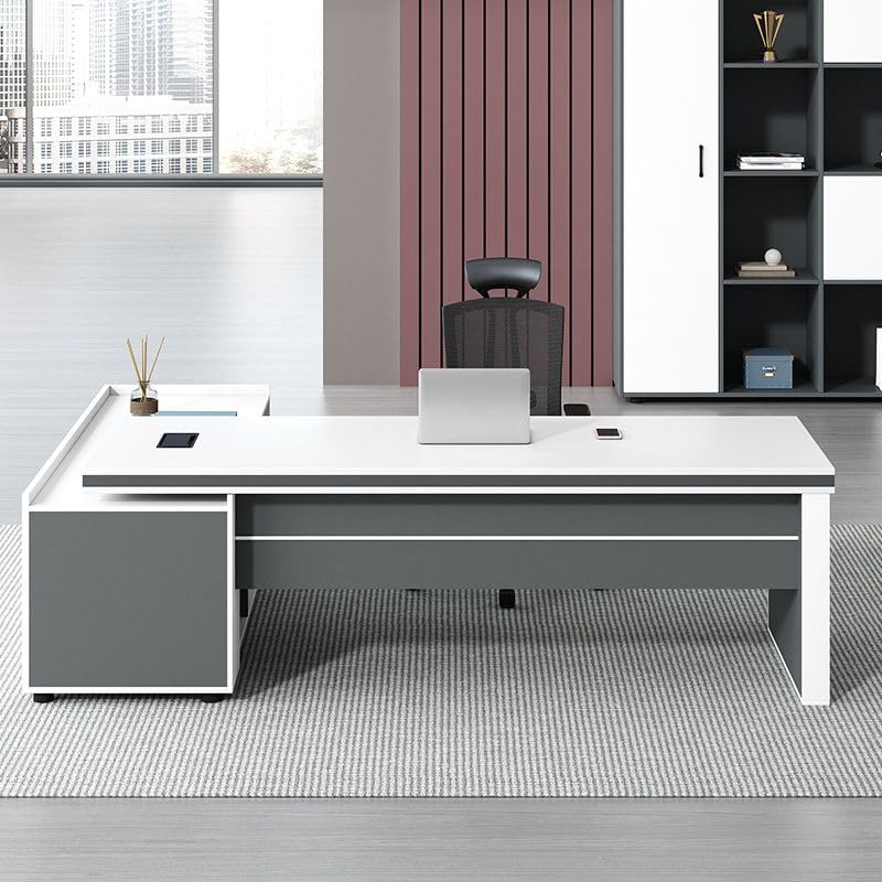 Image of Lakdi The Furniture Co Director & Executive L-Shape Office Table Luxury Desk Made in Particle Board with Side Unit Locking Drawer, Wire Manager, and CPU Storage - LDL-613