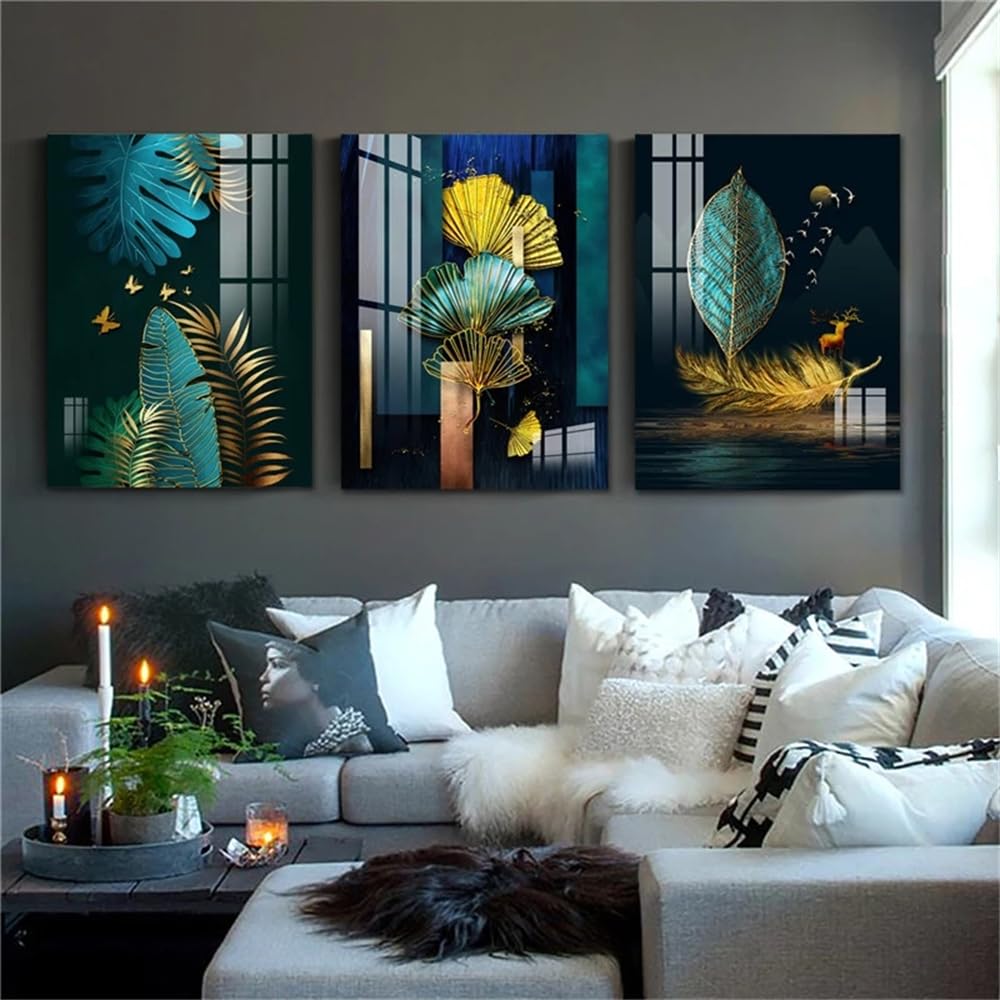 WBYZAC Art Prints-Leaf Wall Art Canvas Painting Nordic Plant Feather Posters and Prints Wall Pictures for Living Room Home Bedroom Decor Artwork-50 * 70cm*3PCS (No Frame)