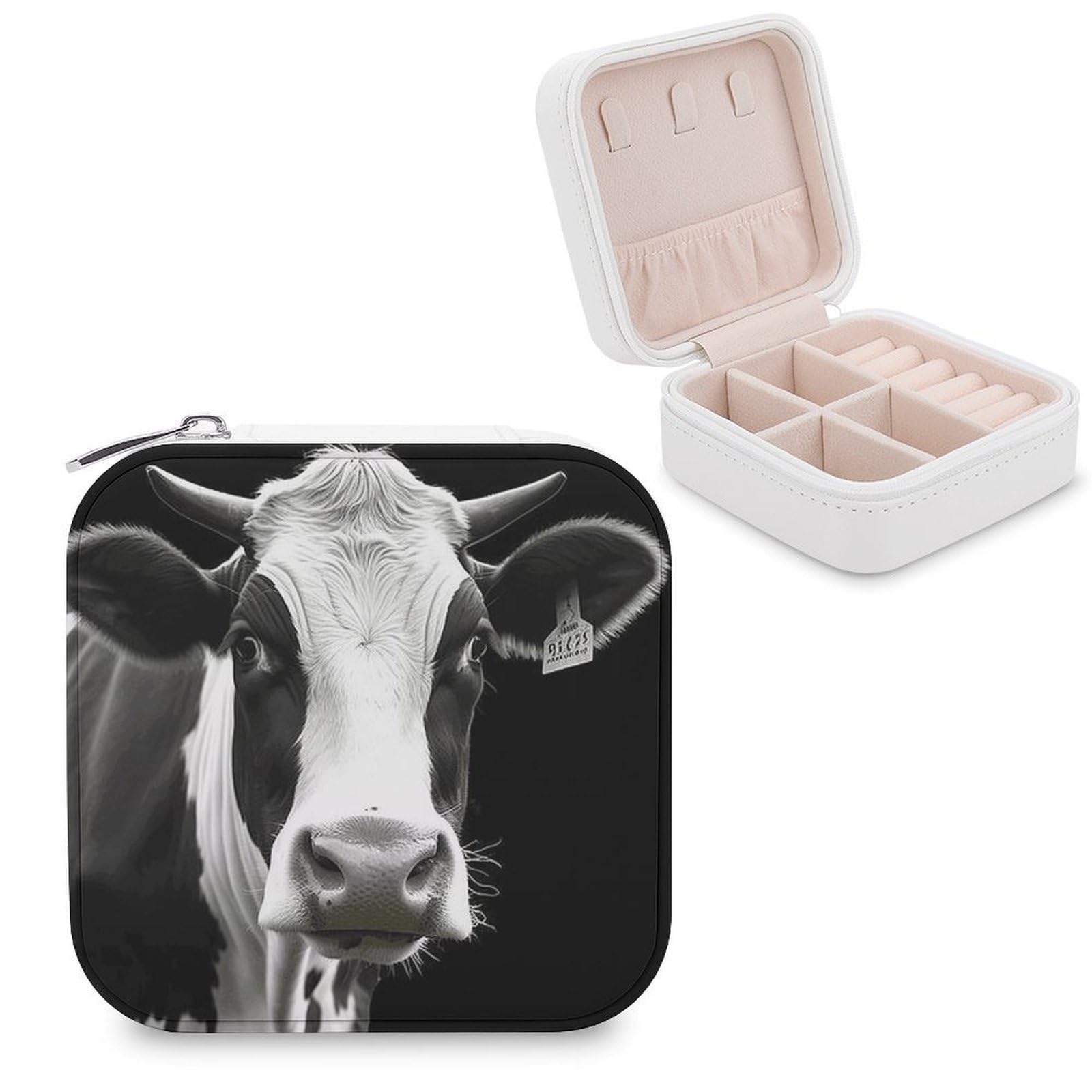 VstaDank Animal Funny Cow Head Black White Jewelry Box Beautiful Portable Ring Boxes Cute Large-Capacity Jewelry Case Jewelry Organizer for Mothers Gifts for Earrings Rings Hand Bracelet