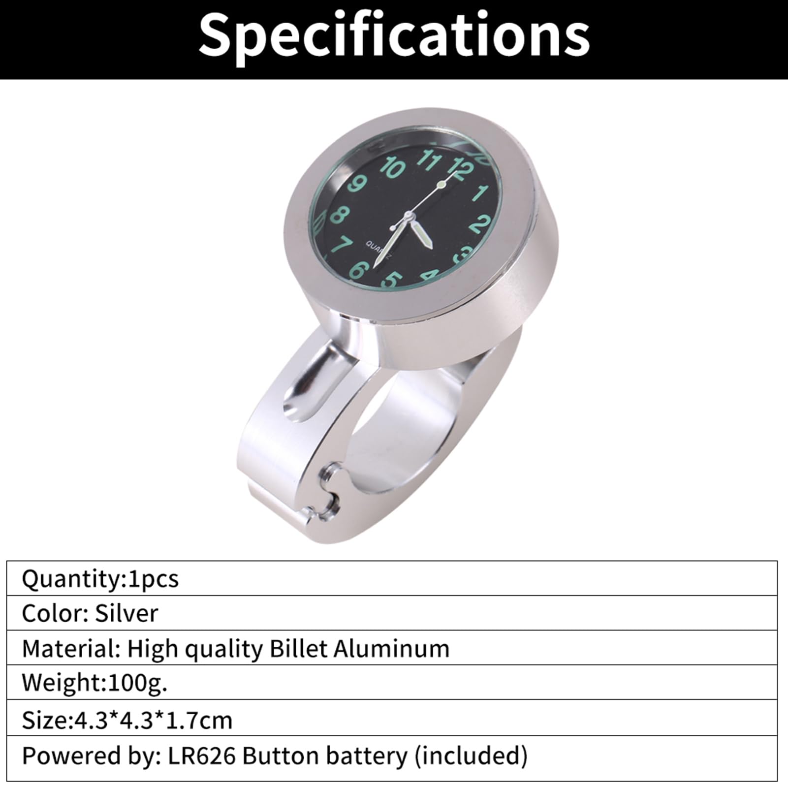 Horloge De Guidon Moto Étanchéité En Alliage D’Aluminium – Horloge Phosphorescente Pour Moto Et VTT – Fixation 22-25,4 Mm