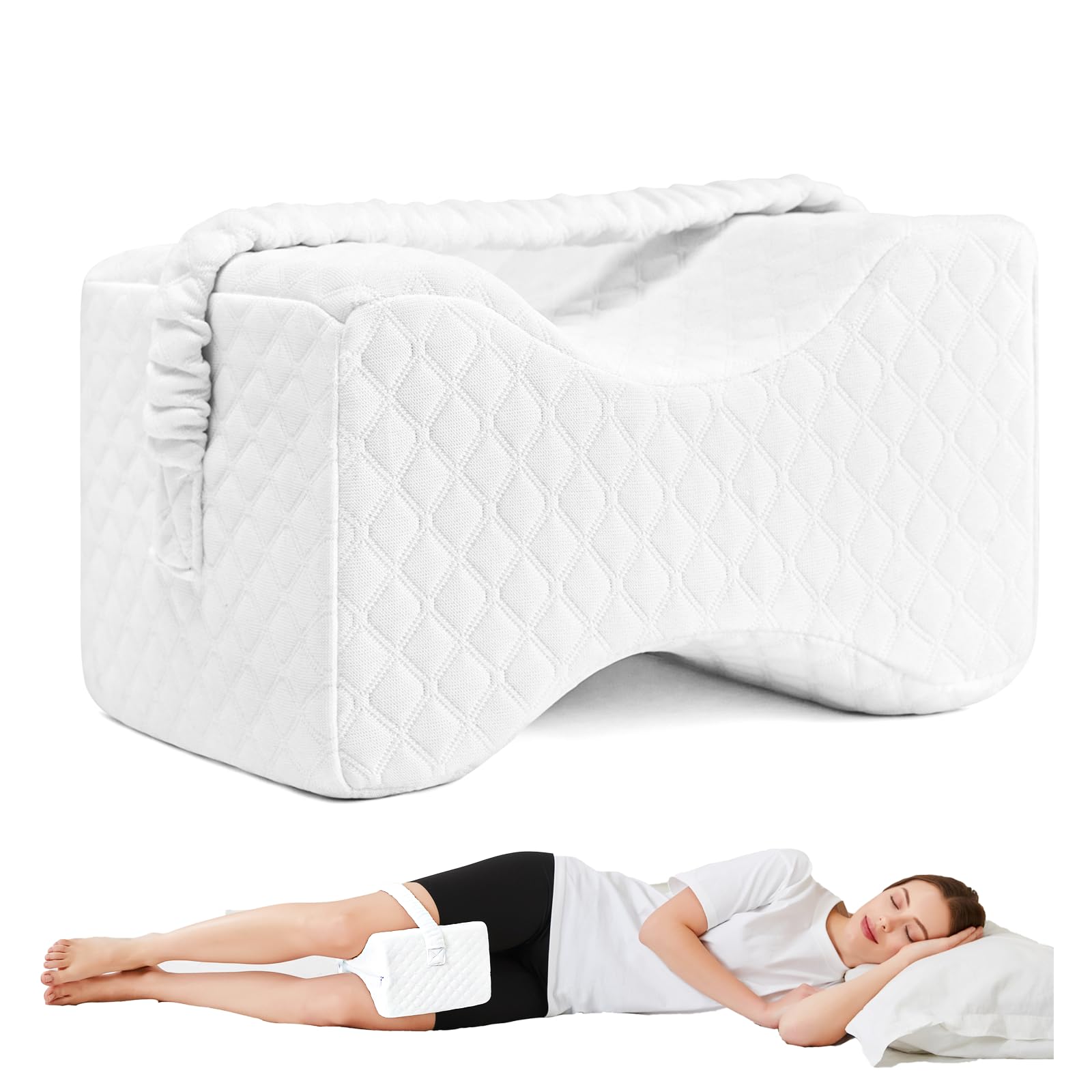 Knee Pillow for Side Sleepers, Leg Pillow for Sciatica, Back, HIPS, Knees, Joints Pain Relief,Pillows for Between Legs While Sleeping Spine Alignment Support & Relieves Pressure White
