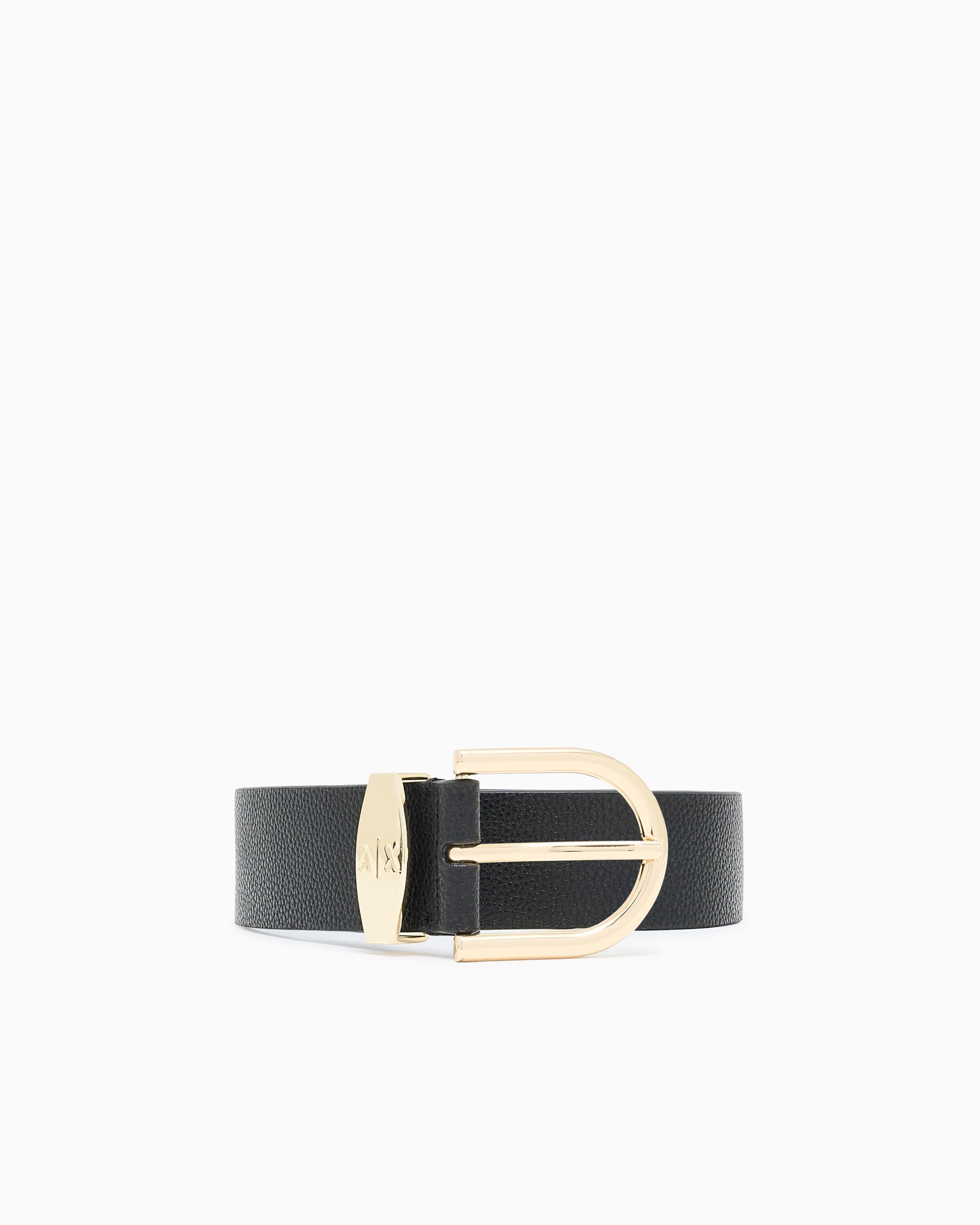 Armani Exchange, Women's Classic, Gold Buckle Logo Belt, Black, 85