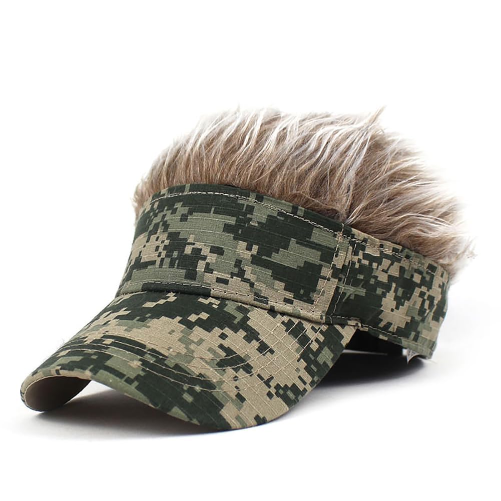 Men's Visor Cap with Hair Fake Hairs Visor Hat with Hair Funny Spiked Wigs Sun Hats Novelty Wig Baseball Caps